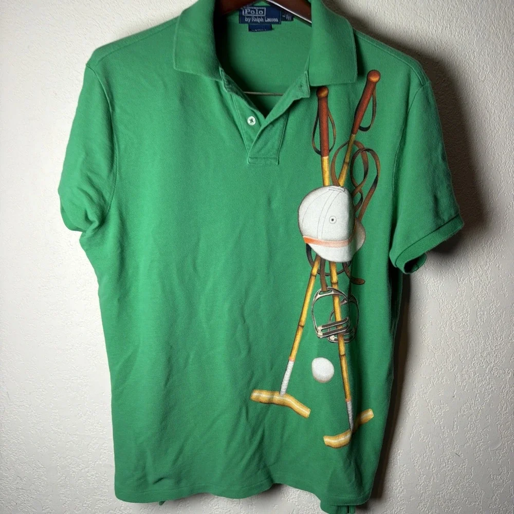 Vintage Polo Ralph Lauren 2005 Equestrian Graphic Polo Shirt Green Men's Large